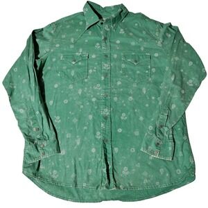 Ryan Michael Mens XL Green Desert Print Western Bird Snap Shirt Cotton